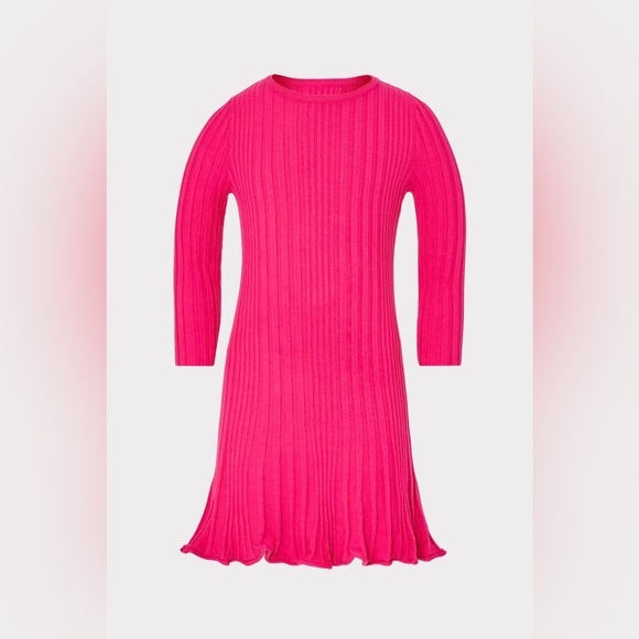 $325 Milly Minis‎ Kid's Girl's Pink Ribbed Crewneck Fit & Flare Dress Size 14/16 - Picture 1 of 7